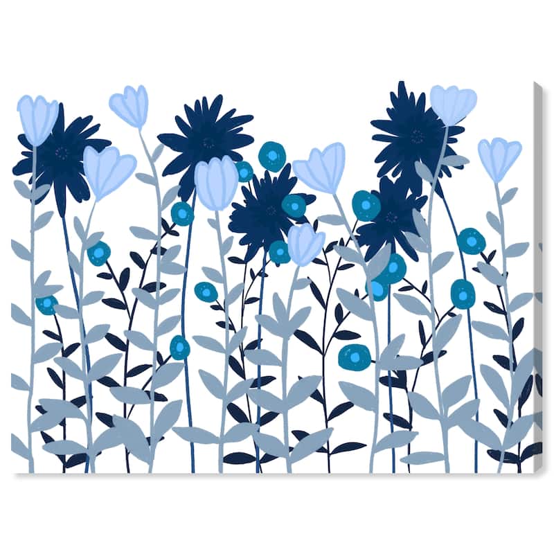 Wynwood Studio Canvas Floral and Botanical Blue Daisies and Tulips Blue and Dark Blue Rustic Wall Art Canvas Print