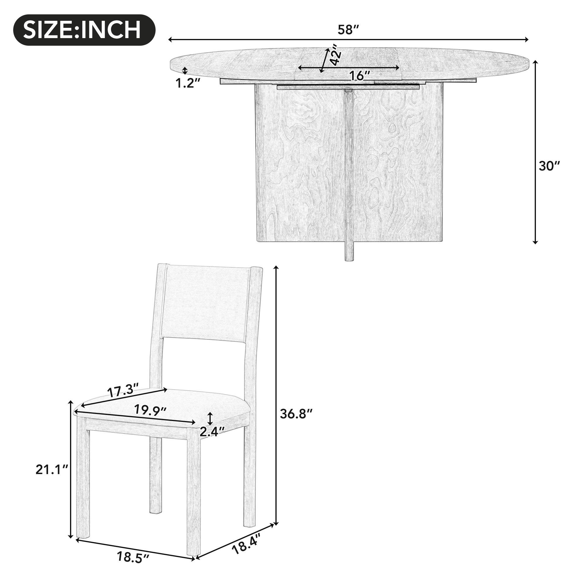 5Piece Dining Set, 1 Extendable Table with a 16inch Leaf and 4