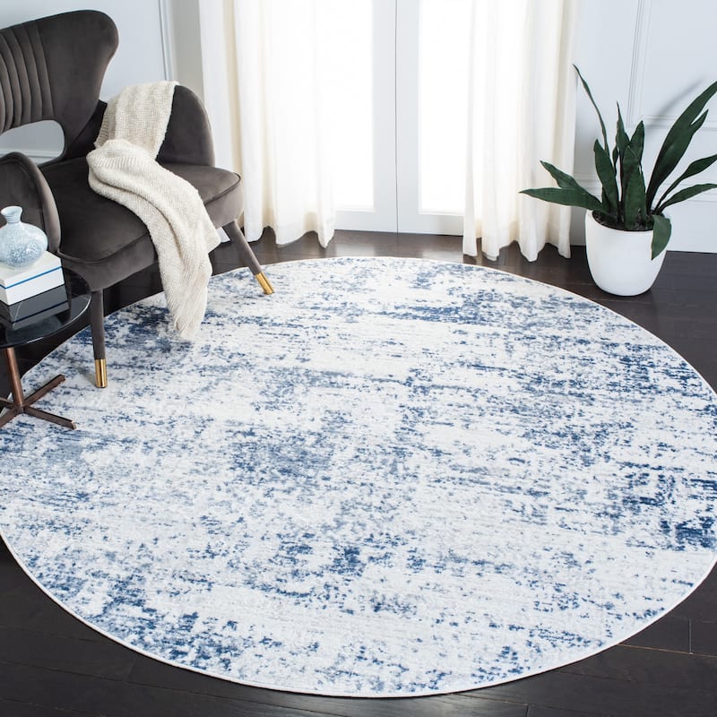 SAFAVIEH Amelia Modern Abstract Rug - 6'7" Round - Ivory/Navy - Round