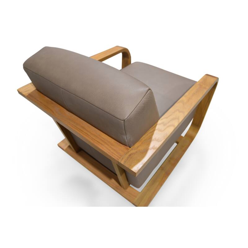 NADAAL STUDIOS Joseph Lounge Chair, Solid Oak Frame with Top Grain Leather and Foam Cushioning, Cool Brown