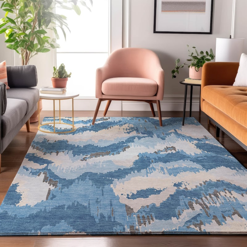 Premium Washable Super Soft Modern Ziggy Mayfield Rug - Blue - 5' x 7'6"