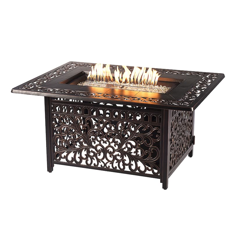 Rectangular 48 in. x 36 in. Aluminum Propane Fire Pit Table, Glass Beads, Two Covers, Lid, 57,000 BTUs - N/A - Gold/Black
