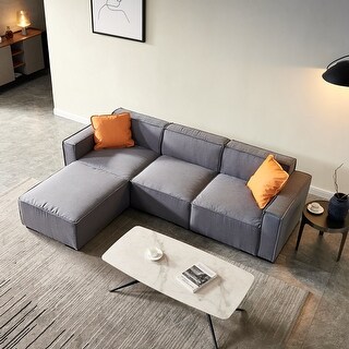 L-Shape 4 Seat Sectional Sofa Set Linen Padded Modular Lounge Chaise ...