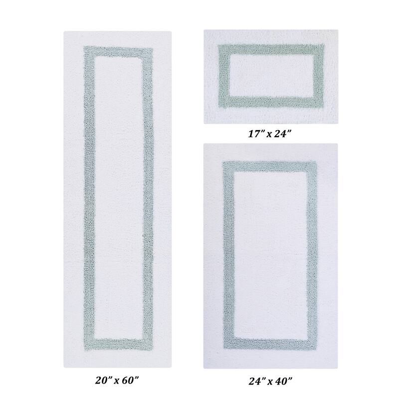 Better Trends Hotel Collection in Race Track 100% Cotton Super Absorbent Reversible Double Sided Machine Washable Bath Mat Rug - 3 Piece Set (17" x 24" | 24" x 40" | 20" x 60") - White & Blue