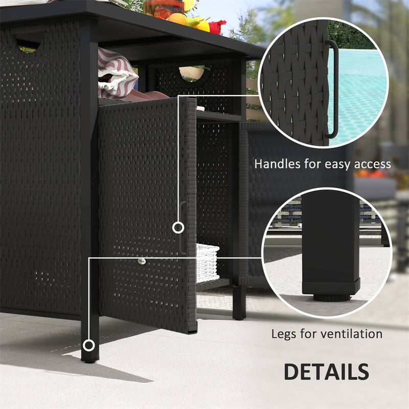 PE Rattan Outdoor Storage Cabinet with Steel Frame and Shelf - 35.4" W x 19.7" D x 35.4" H