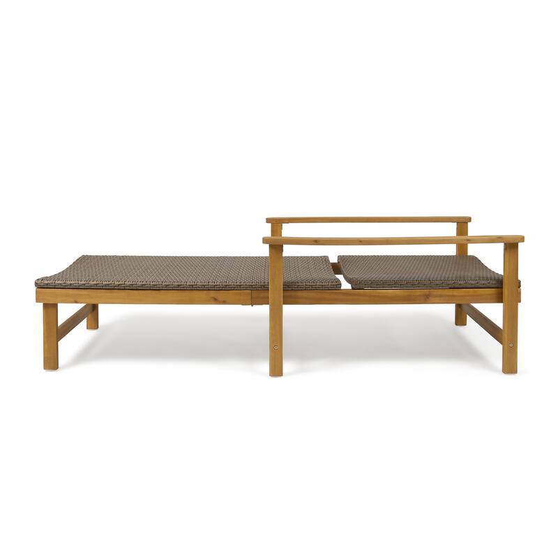 Hampton Outdoor Rustic Acacia Wood Chaise Lounge with Wicker Seating (Set of 2) by Christopher Knight Home