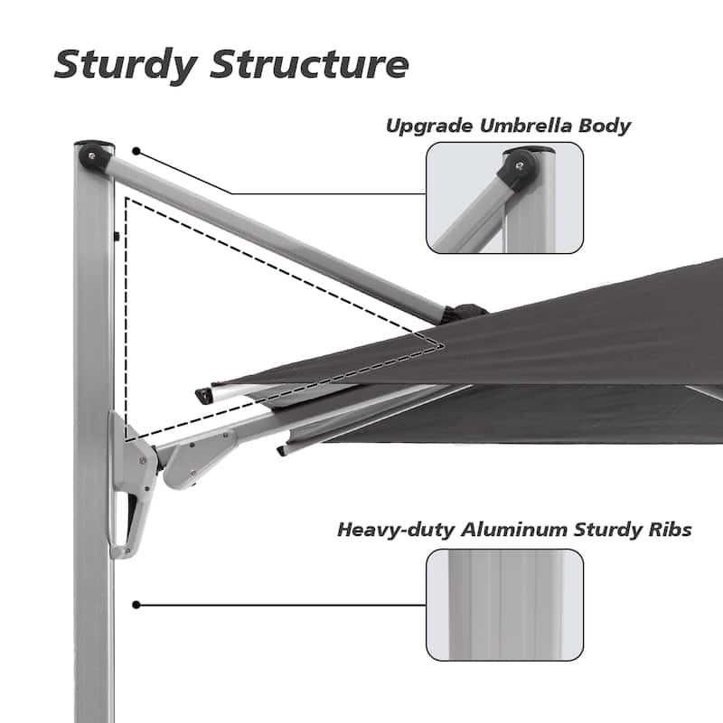 10 ft Aluminum Crank-lift Cantilever Patio Umbrella