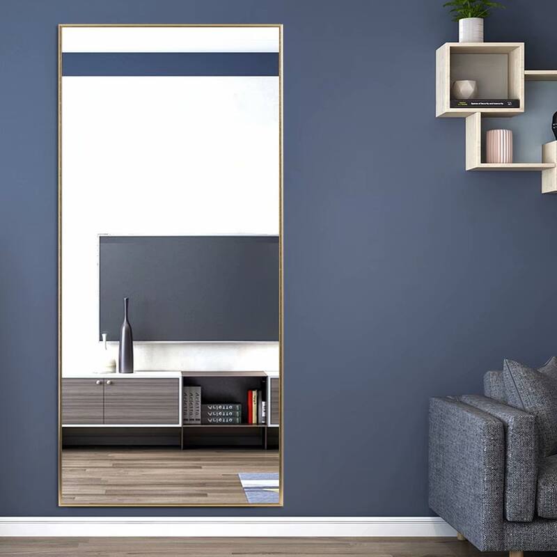 Modern Aluminum Alloy Thin Framed Full Length Floor Mirror - 70x30 - Gold - Gold