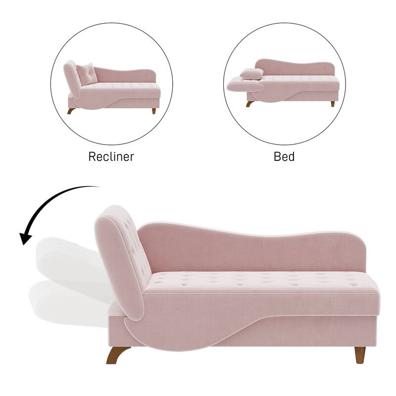 Ouyessir Upholstered Storage Chaise Lounge Chair with Left Armrest & Lumbar Pillow