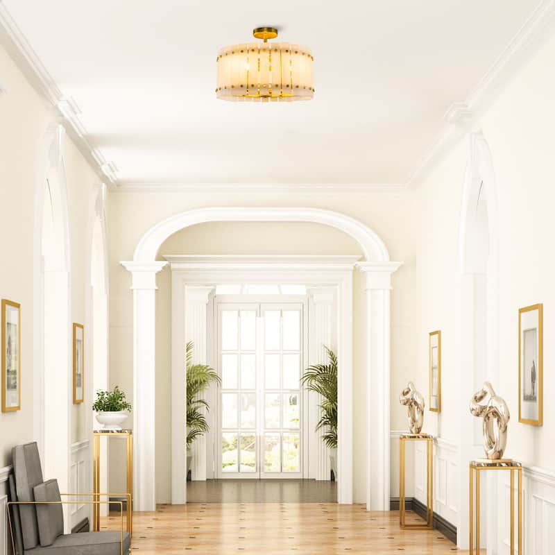 Gold Vintage Imitation Marble 4-Light Drum Semi-Flush Mount Ceiling Light - 17.72-inch W x 12.8-inch H
