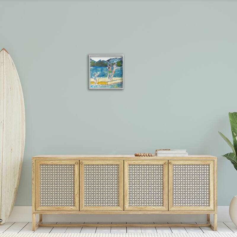Stupell Kids on Swimming Dock Abstract Contemporary Lake Scene Framed Wall Art