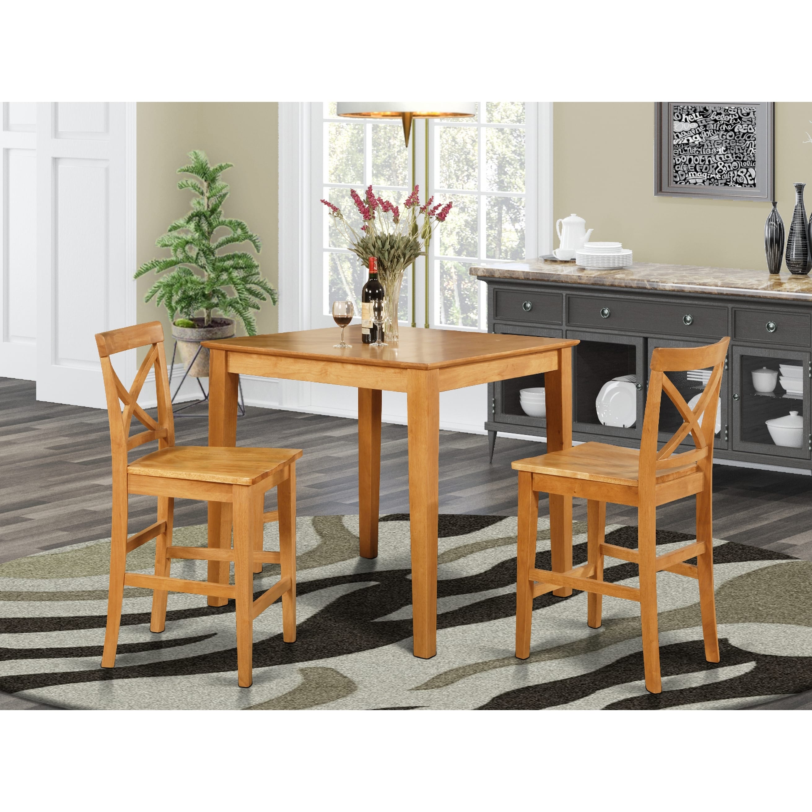 Oak Pub Table And 2 Kitchen Counter Chairs 3 Piece Dining Set On Sale Overstock 10201191