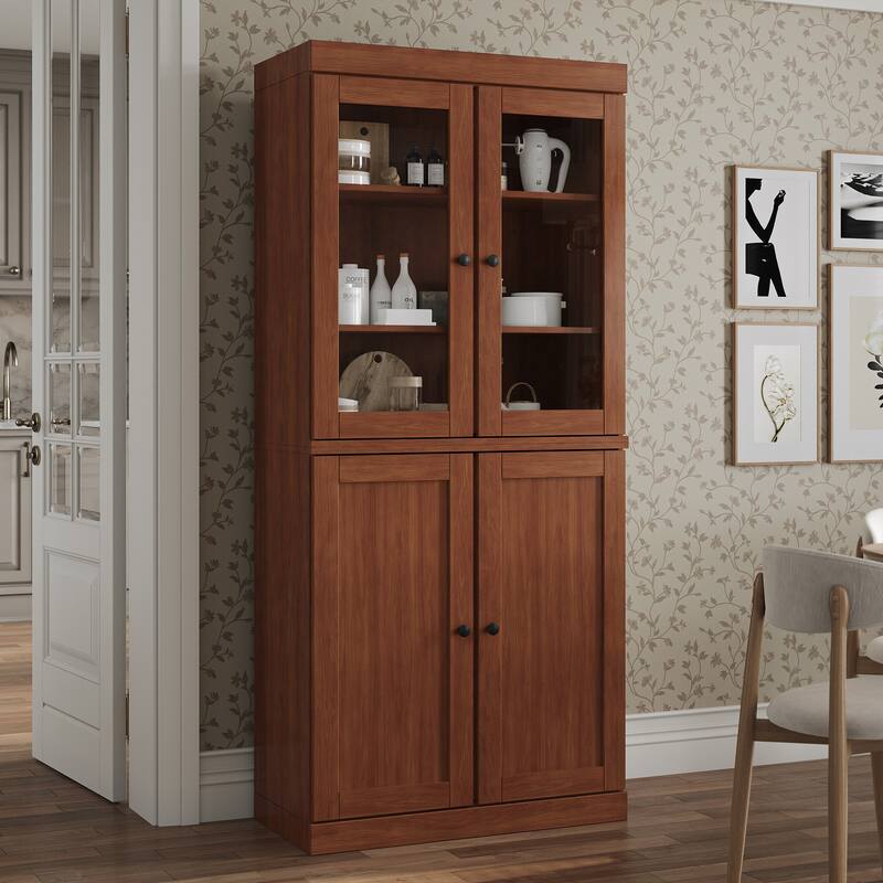 Palace Imports 100% Solid Wood Pantry Cabinet, Shaker & Clear Glass Doors, 2 Drawers, Adjustable Shelves, 32" Wide, 71.5" Tall