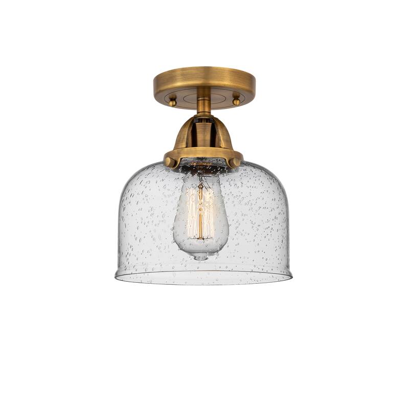 Innovations Lighting Nouveau 2 Bell - 1 Light 8" Semi-Flush Mount - Brushed Brass/Seedy