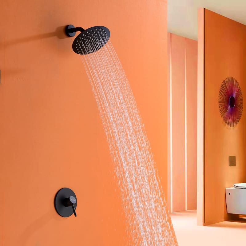 Wall Mounted Shower Faucet With Rough-in Valve Modern Complete Shower System Rainfall 7.87 Inch Round Shower Head Tirm Kit Set