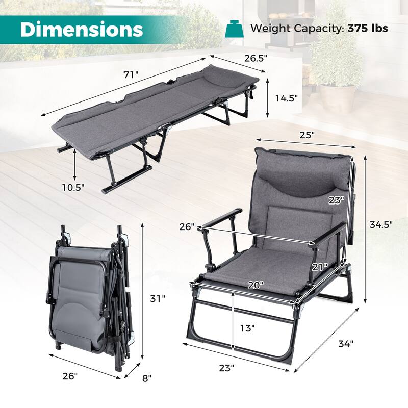 Gymax 3-in-1 Folding Camping Cot w/Mattress & 6 Backrest Positions