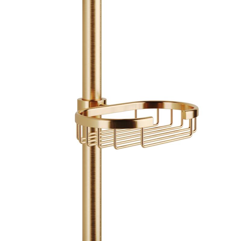 Kauai III 8-in Rain Showerhead Shower System with Slide Bar and Integrated Soap Dish Brushed Gold