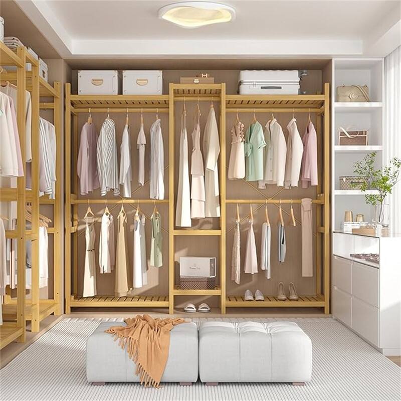 Bamboo Closet System Clothes Rack, Freestanding Garment Rack - 17.72"D x 70.47"W x 76.77"H