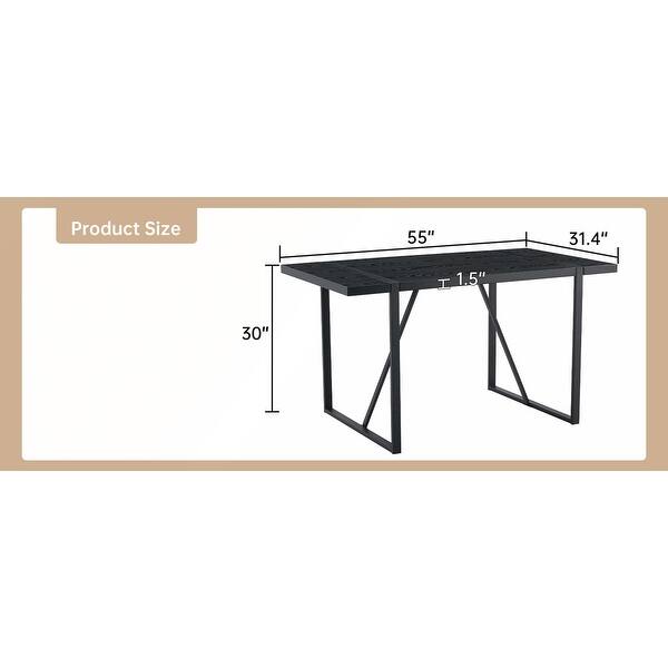 Minimalist Retro Rectangular Dining Table with Black Textured Top and ...