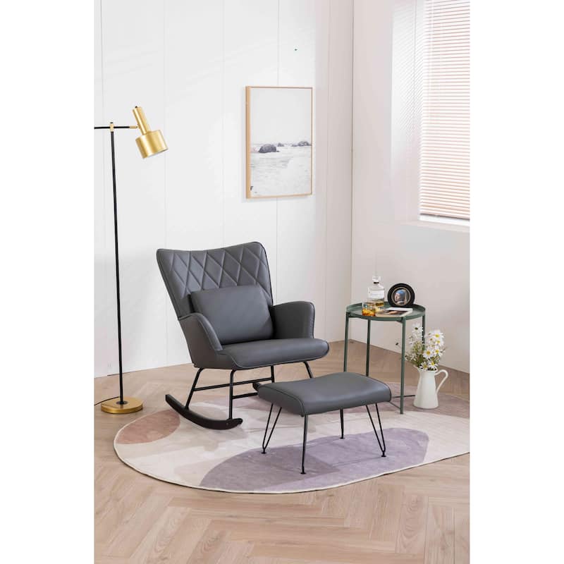 Upholstered Rocking Chair - Grey Faux Leather
