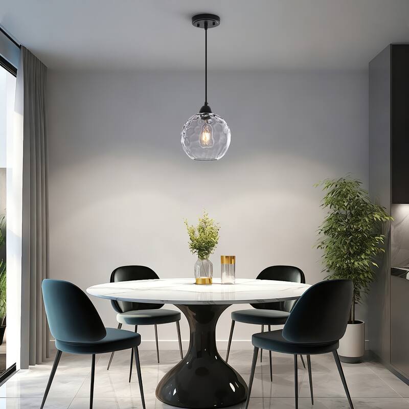 Modern Textured Glass Globe Pendant Light - Matte Black