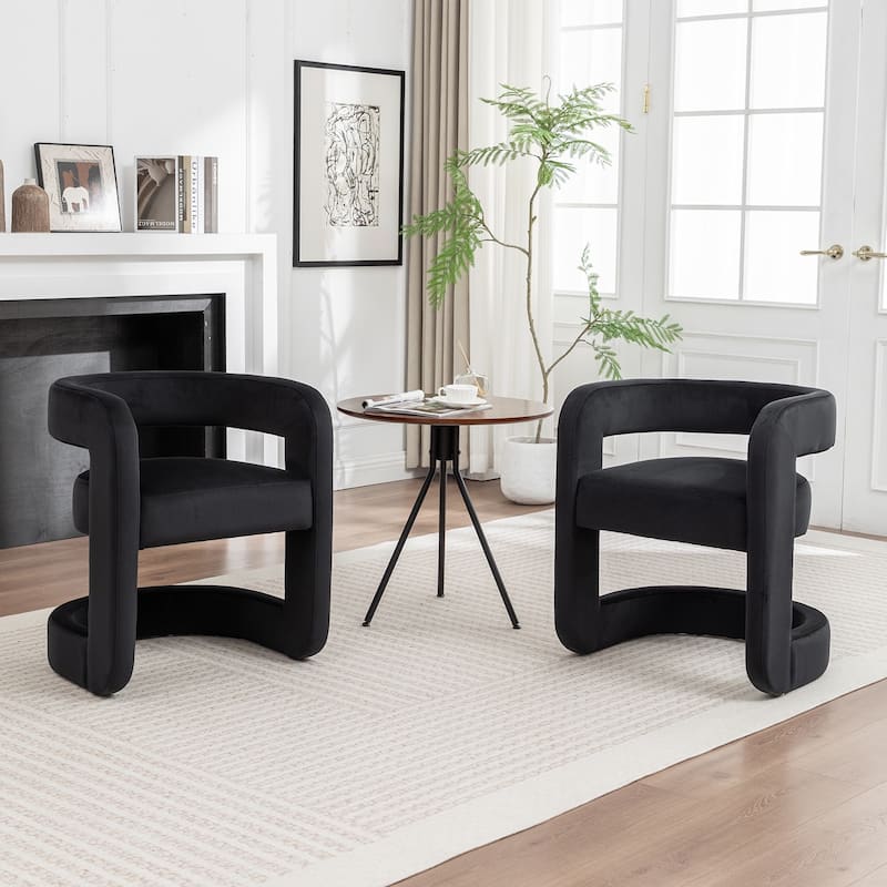 SEYNAR Modern Velvet E-Shaped Open Back Dining chair Set of 2 - Black
