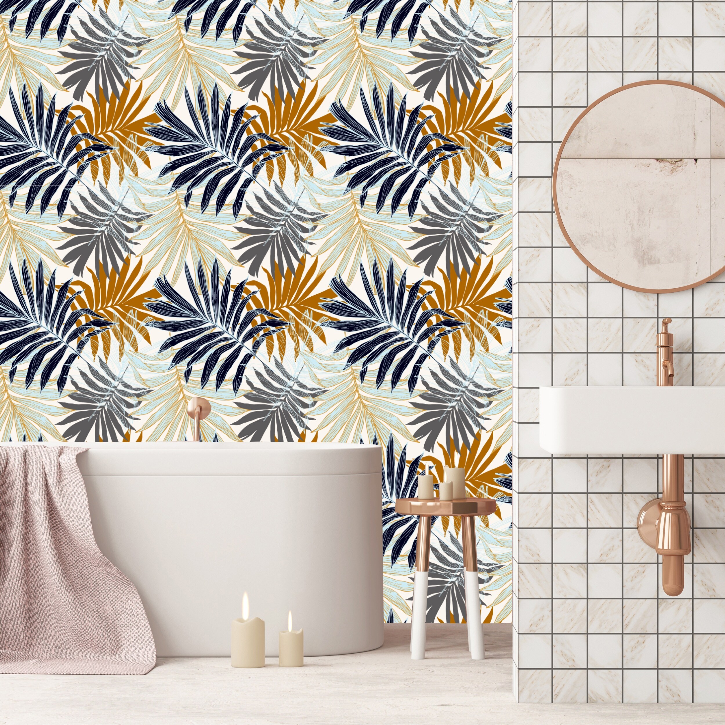 Palm Tree Leaves in Silhouette Removable Wallpaper 24 inch x 10 ft