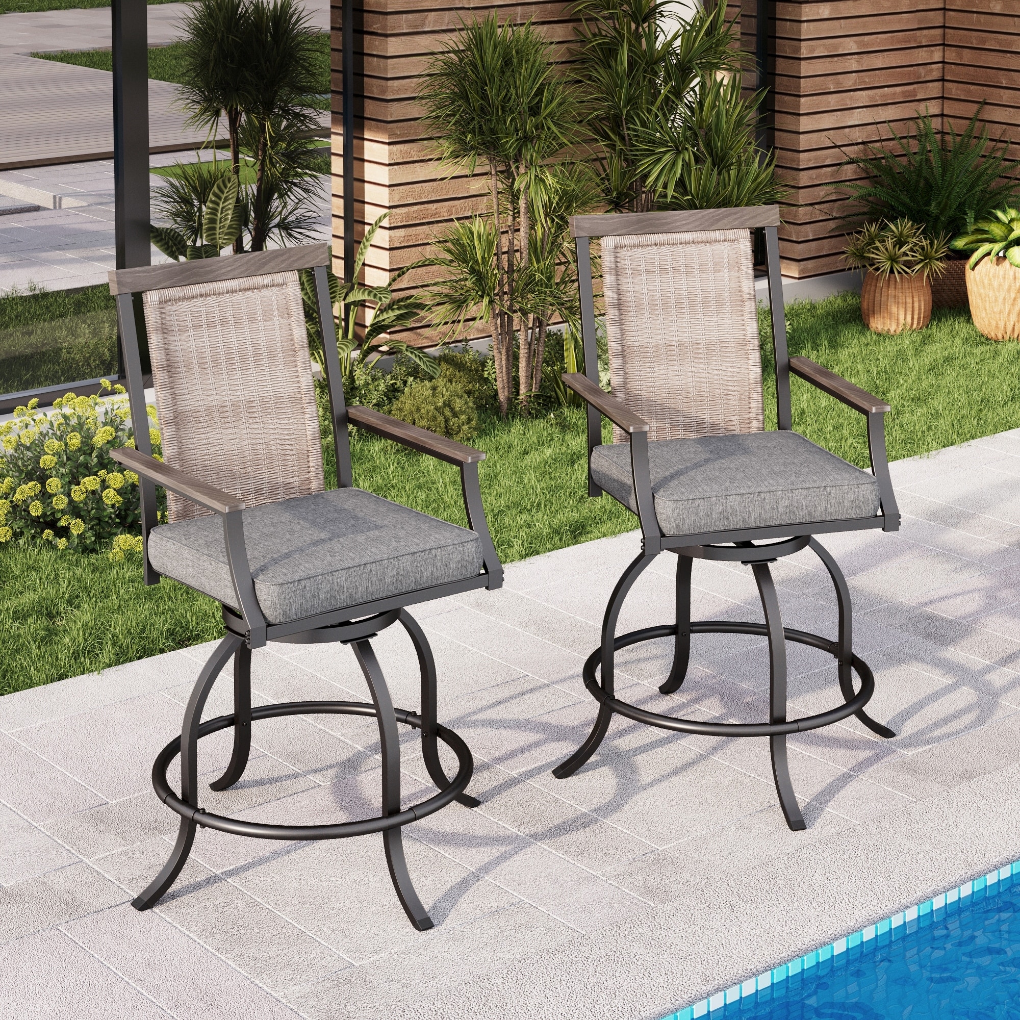 MAISON ARTS Teluk Extra Wide Swivel Bar Stools (Set of 2)
