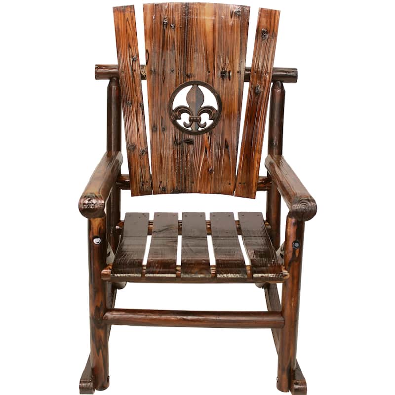 Leigh Country Char-Log Adult Rocker with Fleur-De-Lis - Brown