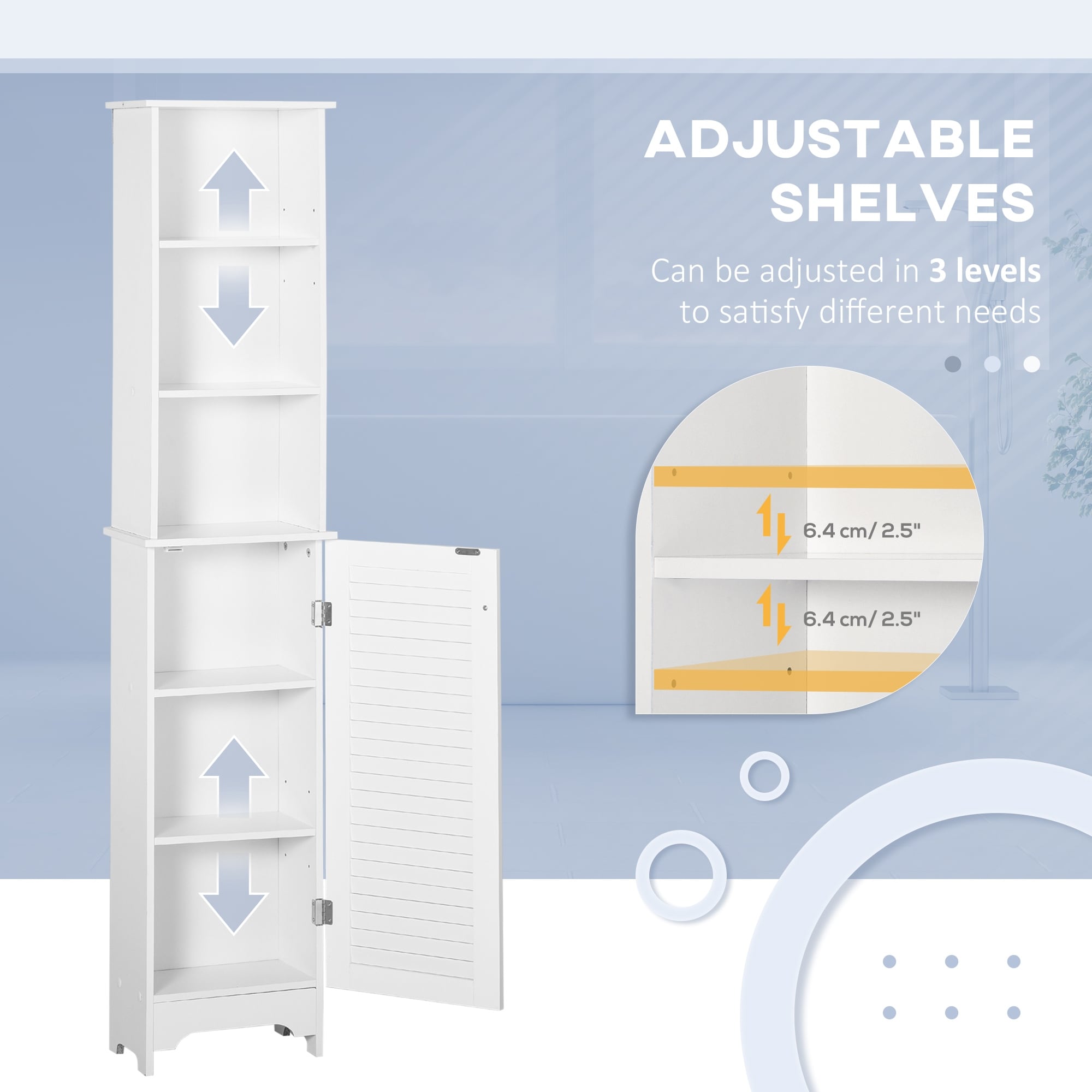 HOMCOM Tall Bathroom Storage Cabinet/Freestanding Linen Tower with 3-Tier Open Adjustable Shelf