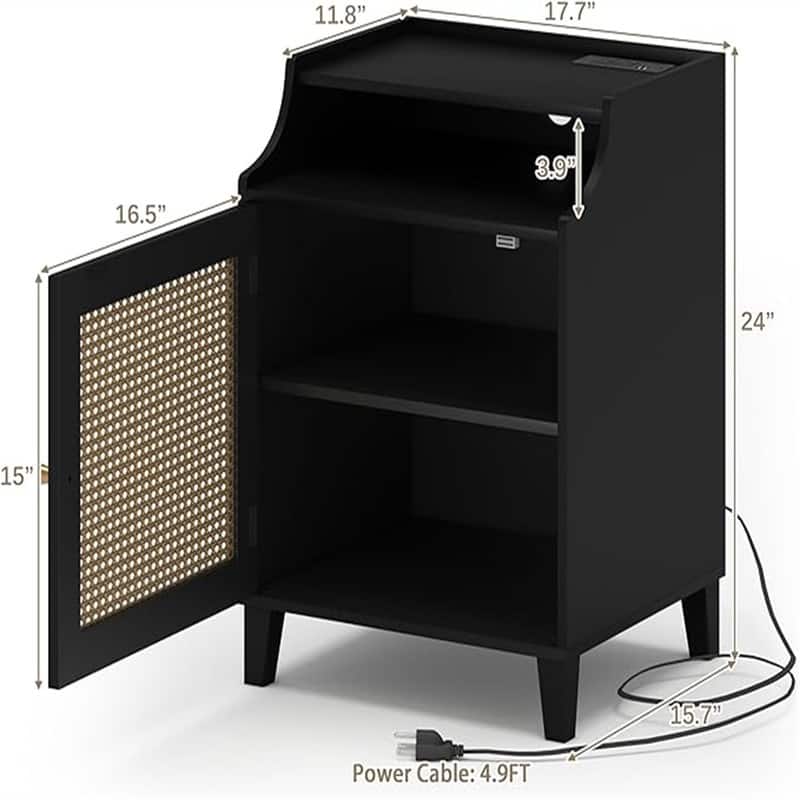 Nightstand with Rattan Door