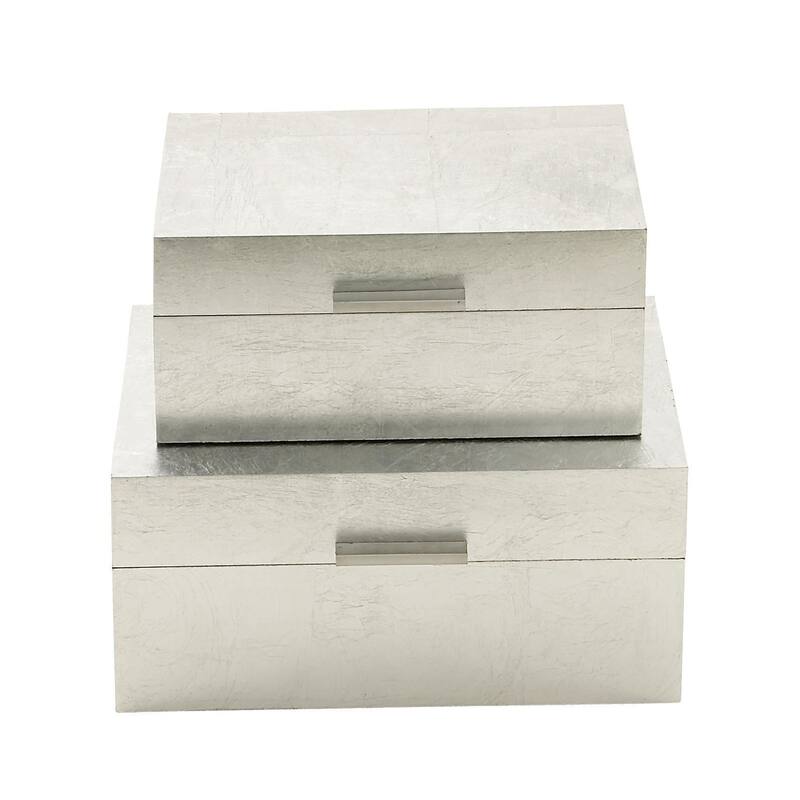 Wooden Decorative Box with Textured Foiled Exterior - Set of 2 Gold or Silver - CosmoLiving by Cosmopolitan - Silver