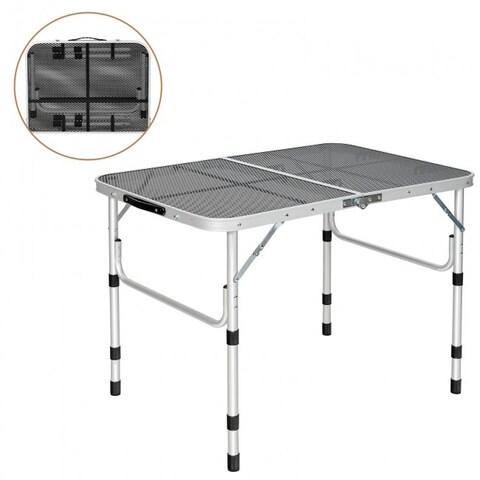 Folding Grill Table for Camping Lightweight Aluminum Metal Grill Stand Table-Silver - 35" x 24" x 13"/17"/22"/26" (L x W x H)