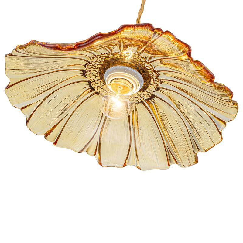 11" Flower-Shaped Red & White Gradient Glass Pendant Light Modern - Dia.11.02-in