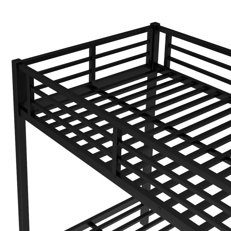 Twin XL over Twin XL Metal Bunk Bed Frame with Twin Size Trundle, Plastic Stoppers, Built-in Ladder and Full-Length Guardrails