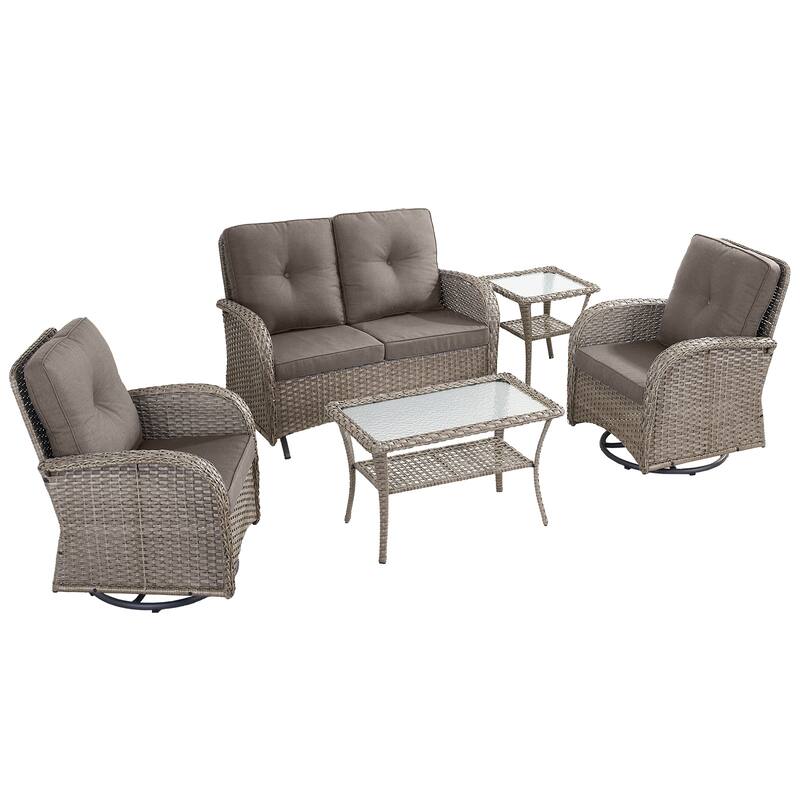 Outdoor Glider Loveseat Sofa with Swivel Chair Set
