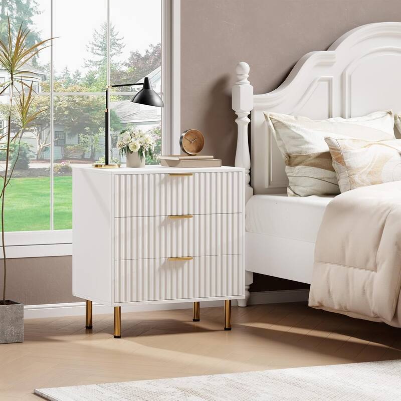 Fluted 3 Drawer Deep Dresser for Bedroom, Living Room, Hallway, Kids Room