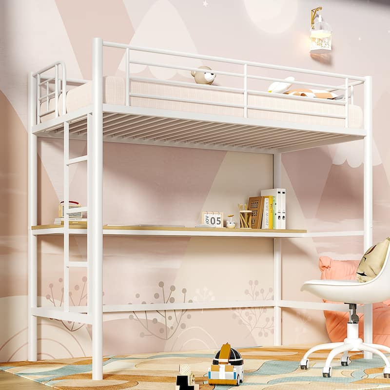 Javlergo Twin Bunk Bed with Desk Reversible Ladder Space Saving Twin loft Bed with Stairs and Full Length guardrail