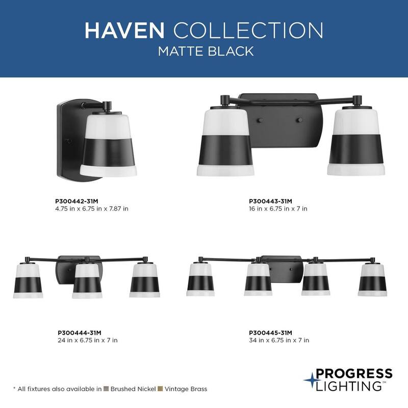 Haven Collection Two-Light Matte Black Opal Glass Luxe Industrial Bath Light - 16 in x 6.75 in x 7 in