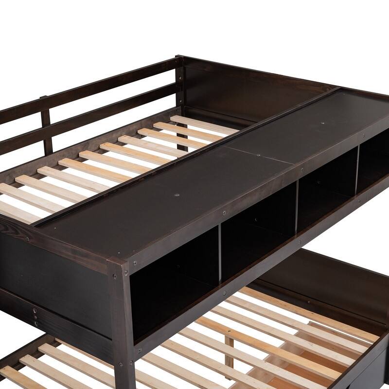 Bunk Bed with 2 Drawers, Twin Over Full Bunk Bedframe with Shelfs and Storage Staircase for Kids Boys Girls Teens