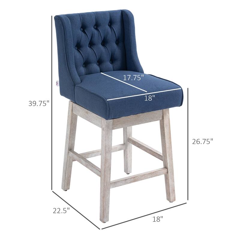 HOMCOM Counter Height Bar Stools Set of 2, 27" Seat Height Bar Chairs with Solid Wood Footrests and Button Tufted Design