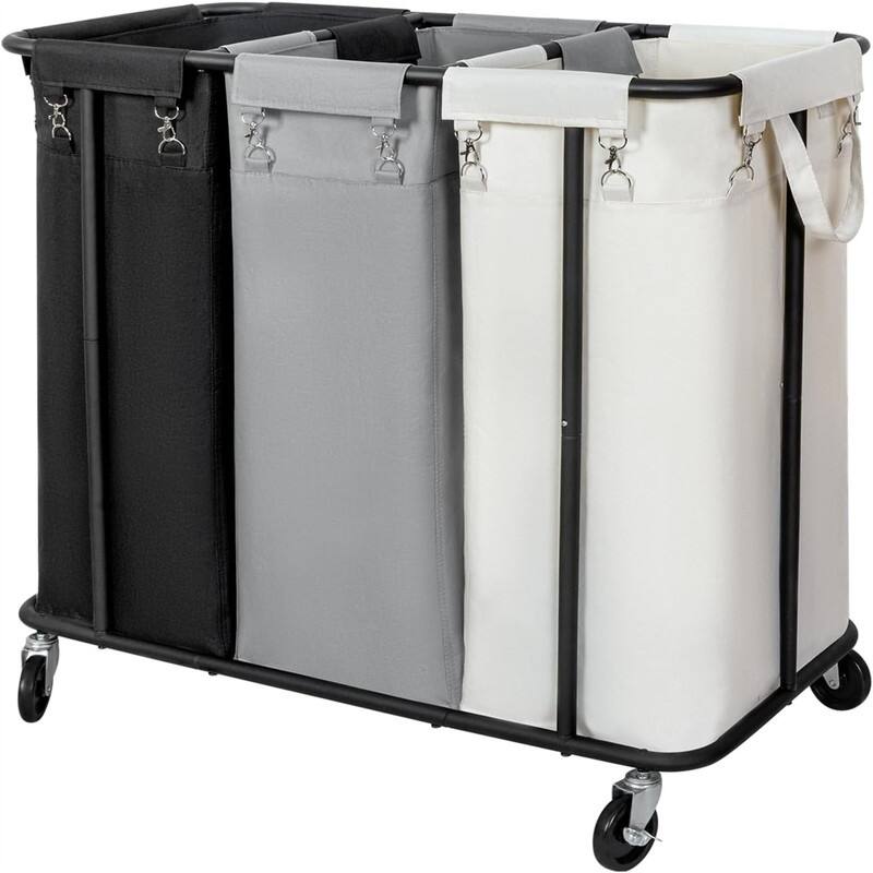 260L Rolling Laundry Basket 3 Section Organizer - 35.4"L x 16.1"W x 31.5"H