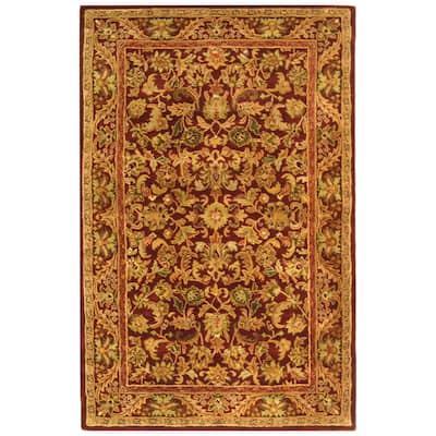 Traditional Wool Area Rug - Oriental Design 5x8 - Hand Tufted Rectangle Rug - Wine Gold Colors - 96 x 60