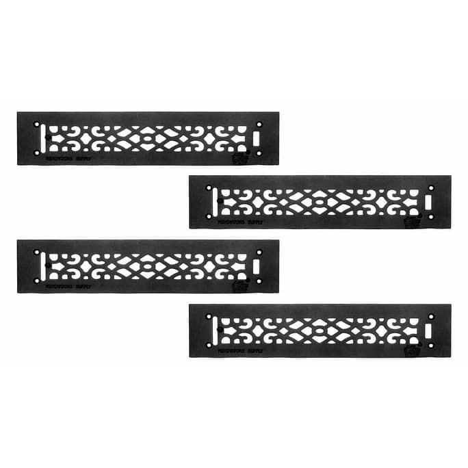 Black Floor Heat Vent Air Register Grille Heavy Cast Aluminum Victorian Vintage Scroll Design Overall 3.5 x 16 Pack of 4