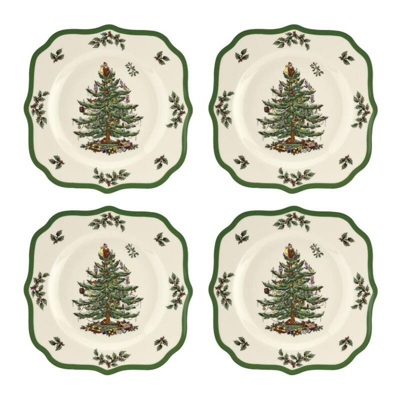 Spode Christmas Tree Scalloped Set of 4 Salad Plates - 4 Piece - Multi