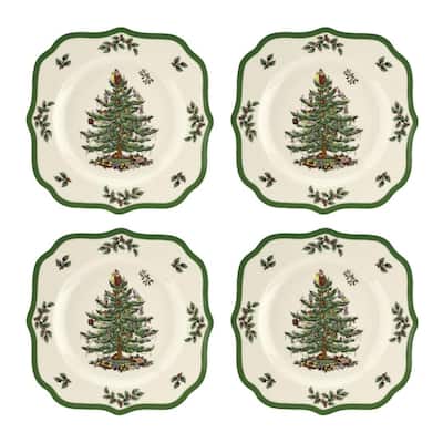 Spode Christmas Tree Scalloped Set of 4 Salad Plates