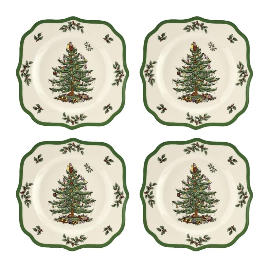 Spode Christmas Tree Scalloped Set of 4 Salad Plates