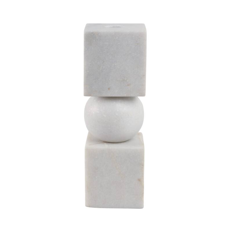 Marble Stone Taper Holder with Geometric Contemporary Design - 3" x 3" x 9"