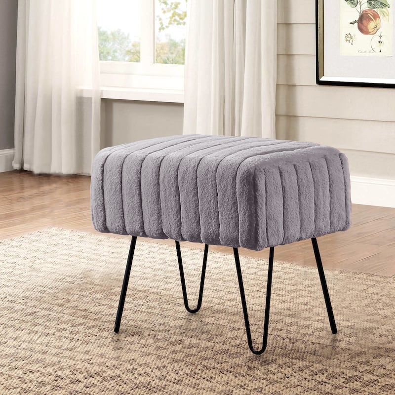 Serenta SuperMink Fauxfur Ottoman Bench - 19" x 13" x 17" - Charcoal
