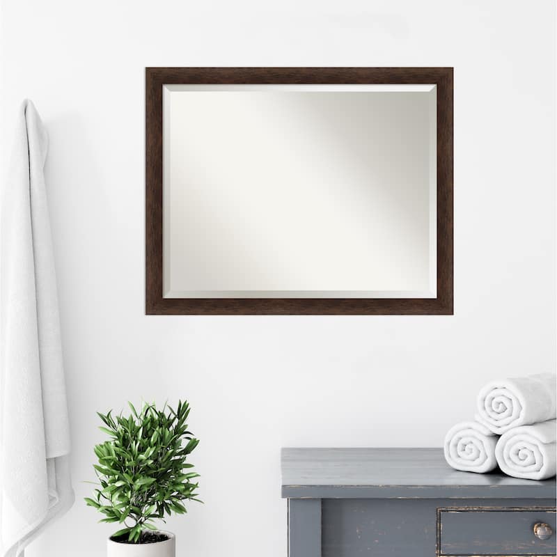 Warm Walnut Narrow Beveled Wood Framed Bathroom Vanity Wall Mirror - Warm Walnut Narrow